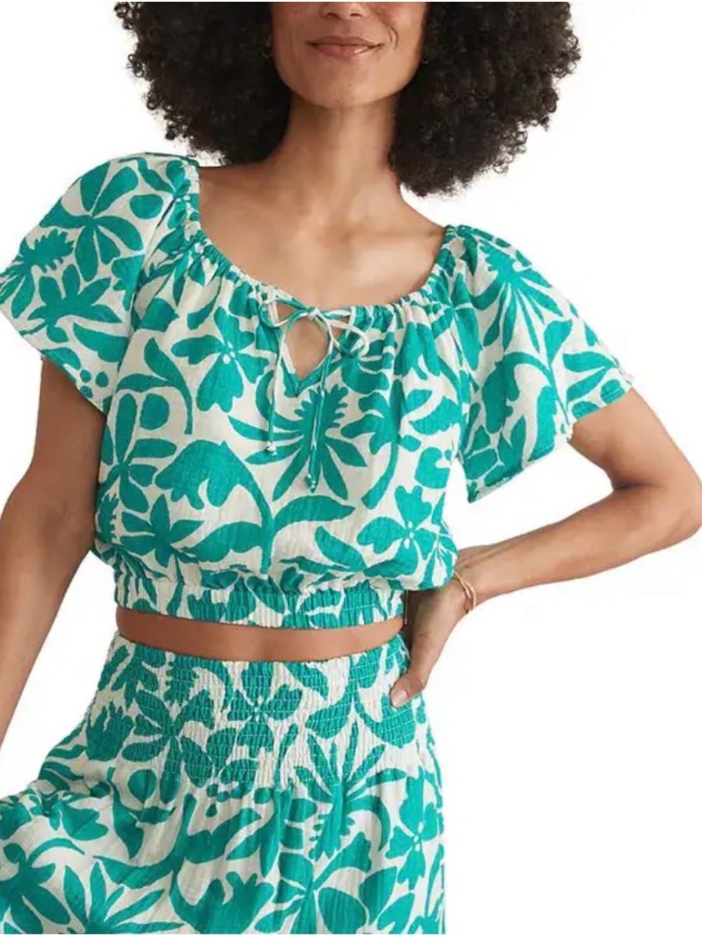 Marine Layer Tiana Crop Top Spruce Flora Green Floral Gauze Size L